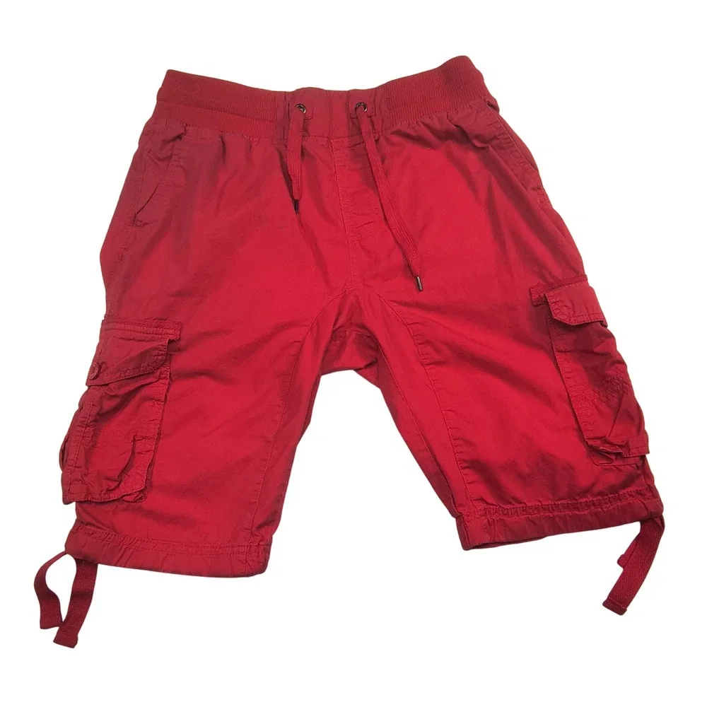 Southpole Mens Red Cotton Cargo Shorts Elastic Waist Drawstring Size L 678